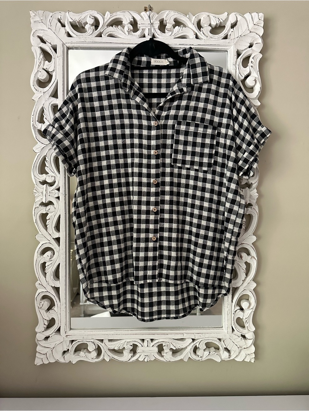 Roolee Black and White Gingham Short-Sleeved Button-Up Shirt